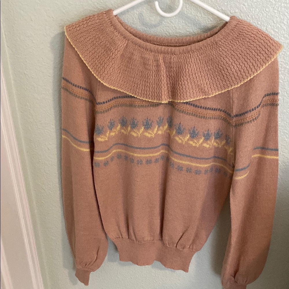 Unk Brown Cowl Neck Sweater with Geometric Pattern